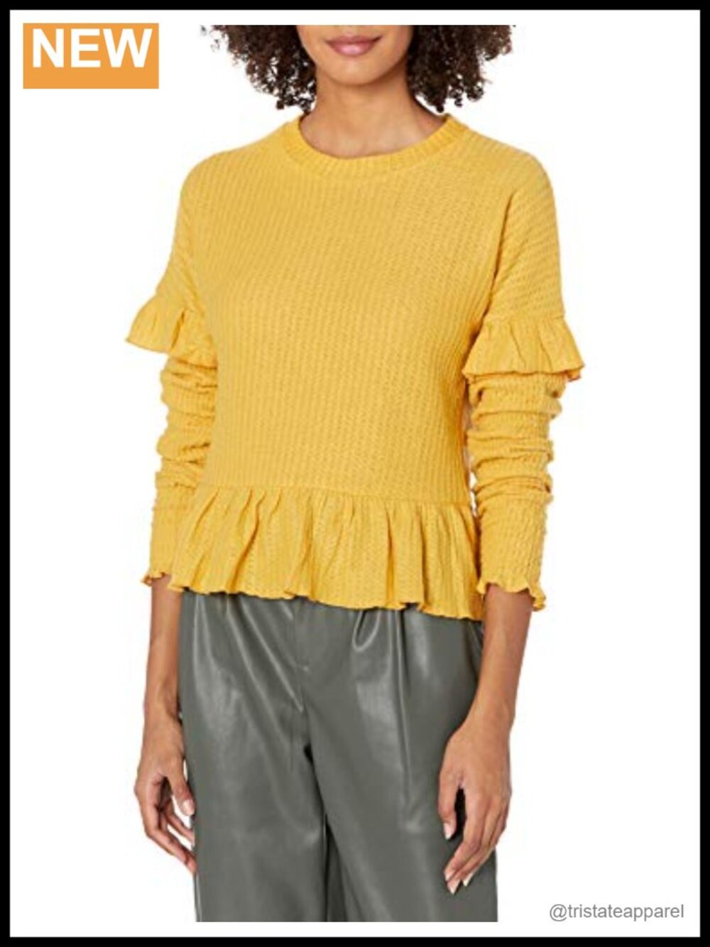 Women's Smocked Ruffle Blouse Long Sleeve Round Neck Polyester Top